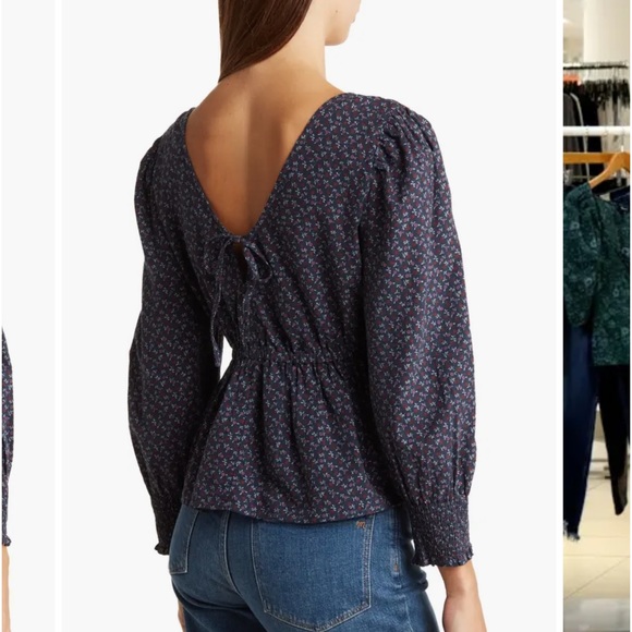 Madewell Campden Daisies Tie Back Peplum Top in Deep Indigo, Size Large - Picture 10 of 15